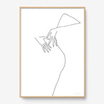 FredericForest_Grammatical_Print_MinimalDrawingArt_50x70cm_WomanDancing1_Framed_Natural