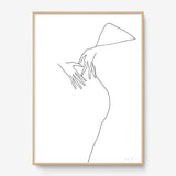FredericForest_Grammatical_Print_MinimalDrawingArt_50x70cm_WomanDancing1_Framed_Natural