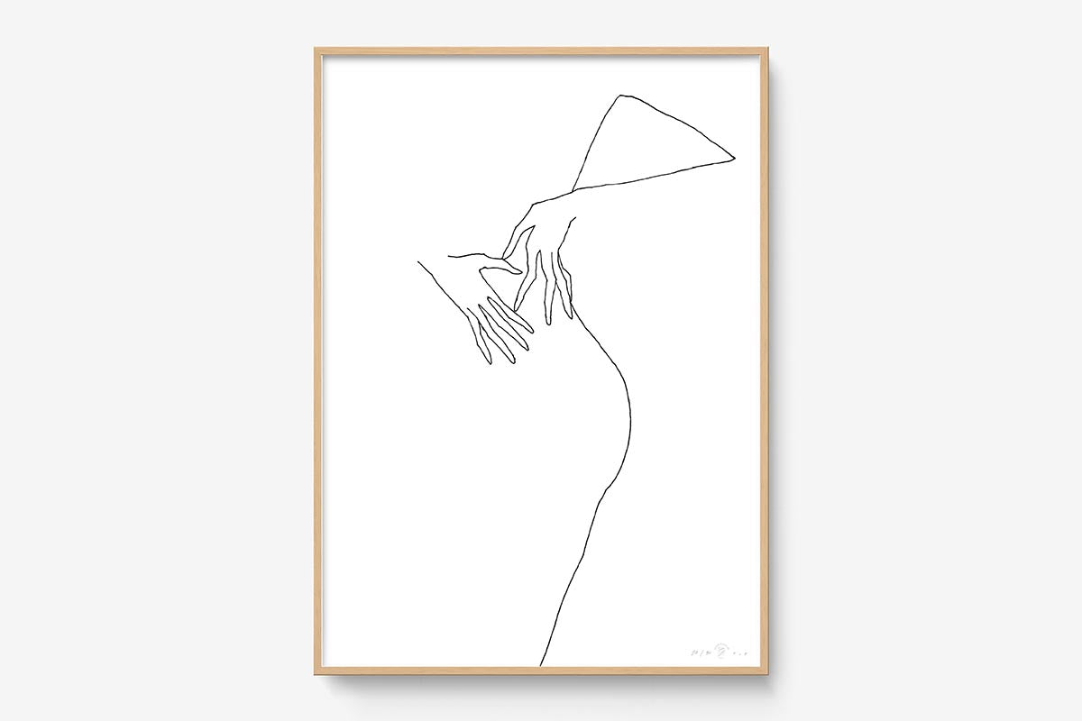 FredericForest_Grammatical_Print_MinimalDrawingArt_50x70cm_WomanDancing1_Framed_Natural