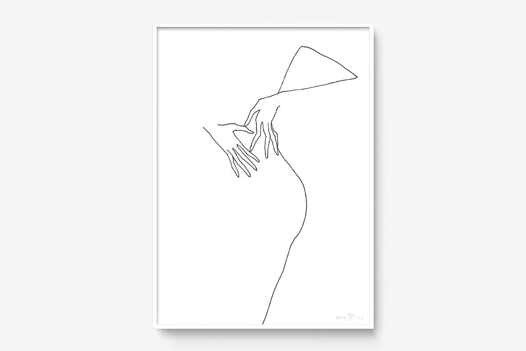 FredericForest_Grammatical_Print_MinimalDrawingArt_50x70cm_WomanDancing1_Framed_White