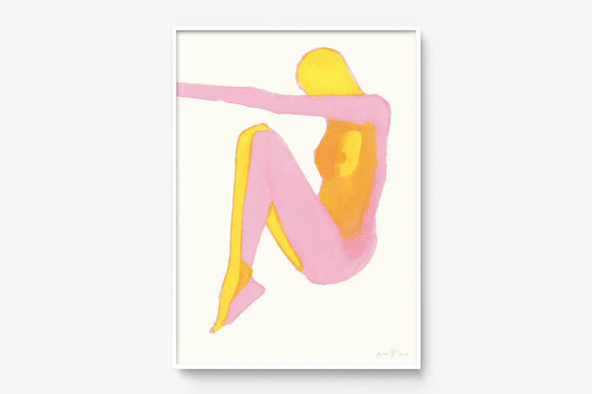 FredericForest_Grammatical_Print_MinimalDrawingArt_50x70cm_WomanEnjoyingTheSun_Framed_White