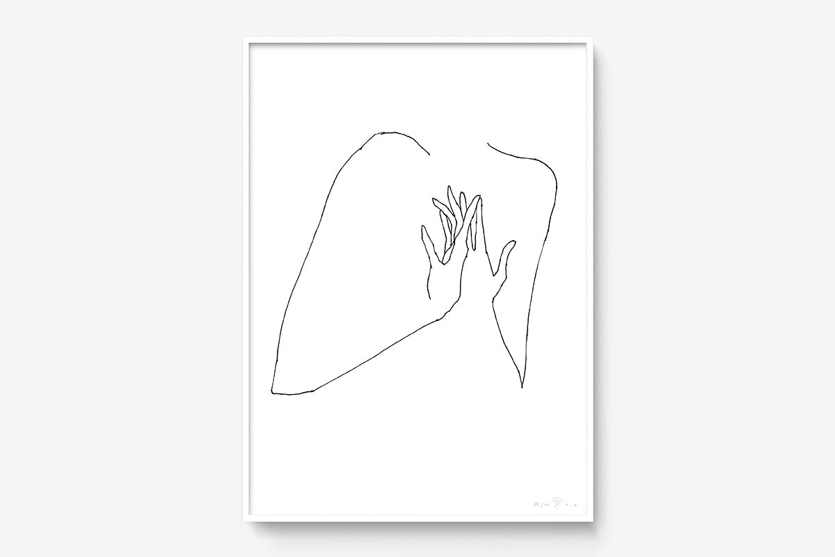 FredericForest_Grammatical_Print_MinimalDrawingArt_50x70cm_WomanHands2_Framed_White