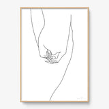FredericForest_Grammatical_Print_MinimalDrawingArt_50x70cm_WomanHands_Framed_Natural