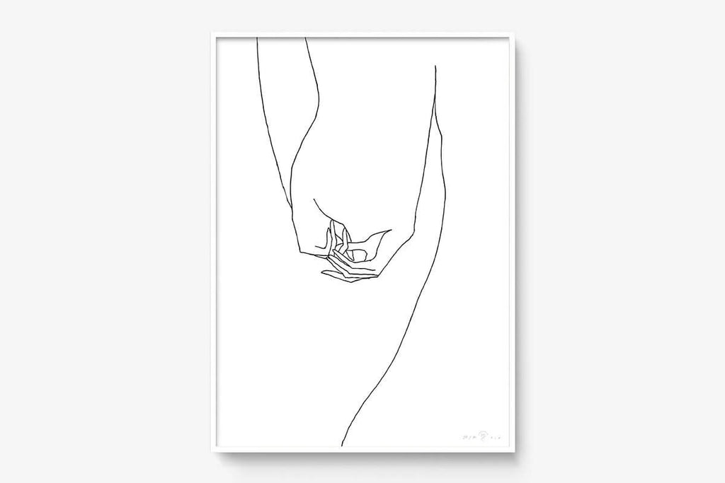 FredericForest_Grammatical_Print_MinimalDrawingArt_50x70cm_WomanHands_Framed_White
