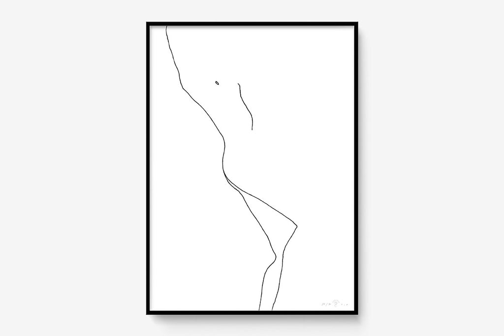 FredericForest_Grammatical_Print_MinimalDrawingArt_50x70cm_WomanLaying2_Framed_Black