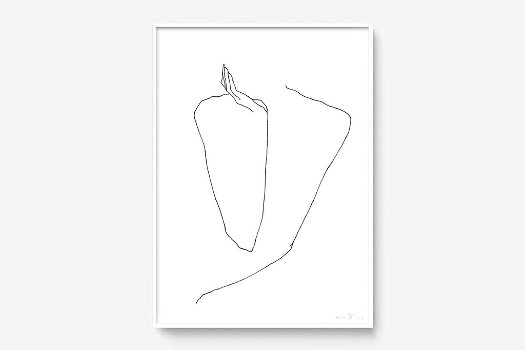 FredericForest_Grammatical_Print_MinimalDrawingArt_50x70cm_WomanLooking_Framed_White
