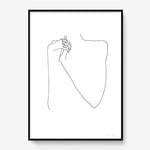 FredericForest_Grammatical_Print_MinimalDrawingArt_50x70cm_WomanPlayingWithHerHands1_Framed_Black