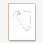 FredericForest_Grammatical_Print_MinimalDrawingArt_50x70cm_WomanPlayingWithHerHands1_Framed_Natural