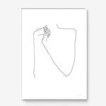 FredericForest_Grammatical_Print_MinimalDrawingArt_50x70cm_WomanPlayingWithHerHands1_Framed_White