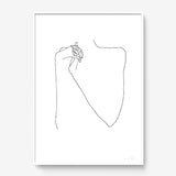 FredericForest_Grammatical_Print_MinimalDrawingArt_50x70cm_WomanPlayingWithHerHands1_Framed_White