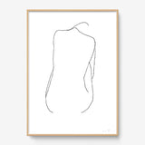 FredericForest_Grammatical_Print_MinimalDrawingArt_50x70cm_WomanSittingFromBack_Framed_Natural