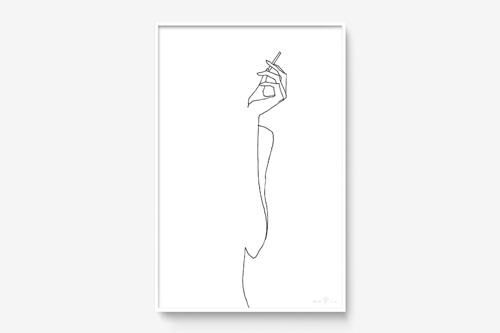 FredericForest_Grammatical_Print_MinimalDrawingArt_50x70cm_WomanSmoking_Framed_White