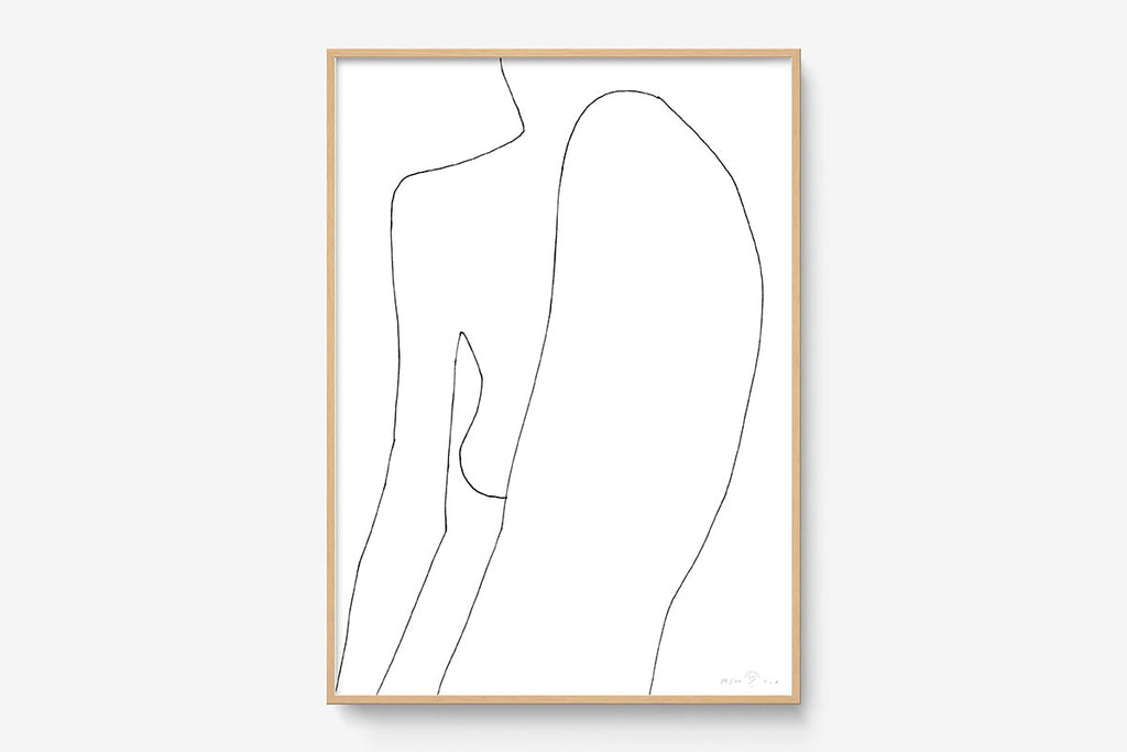 FredericForest_Grammatical_Print_MinimalDrawingArt_50x70cm_WomanStanding3_Framed_Natural