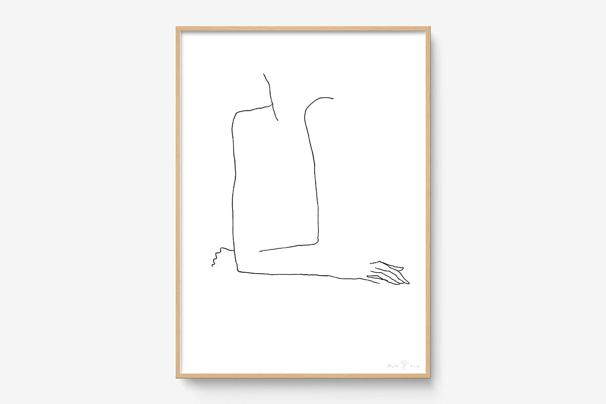 FredericForest_Grammatical_Print_MinimalDrawingArt_50x70cm_WomanThinking3_Framed_Natural