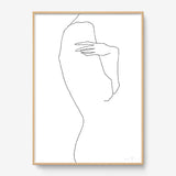 FredericForest_Grammatical_Print_MinimalDrawingArt_50x70cm_WomanThinking4_Framed_Natural