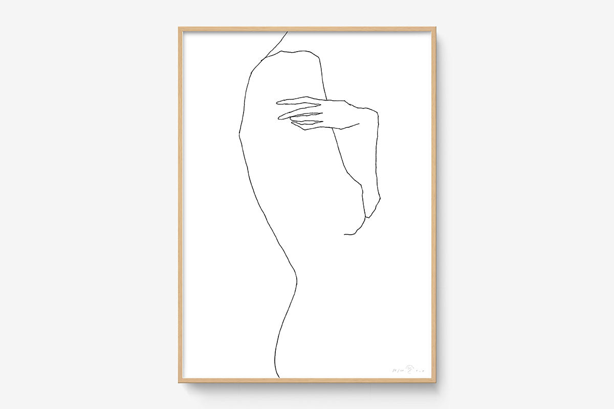FredericForest_Grammatical_Print_MinimalDrawingArt_50x70cm_WomanThinking4_Framed_Natural
