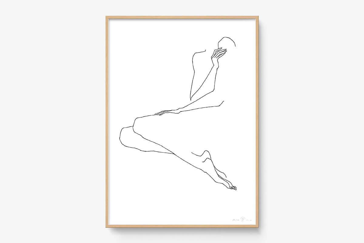 FredericForest_Grammatical_Print_MinimalDrawingArt_50x70cm_WomanWaiting3_Framed_Natural