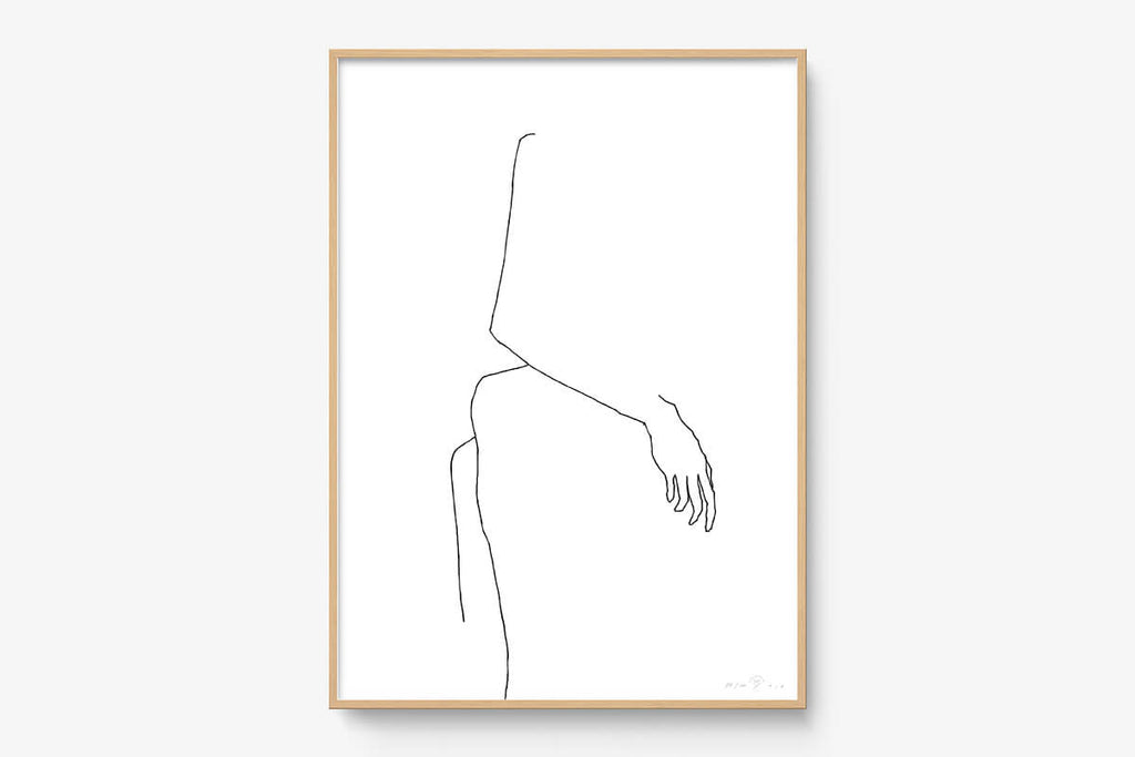 FredericForest_Grammatical_Print_MinimalDrawingArt_50x70cm_WomanWaiting4_Framed_Natural