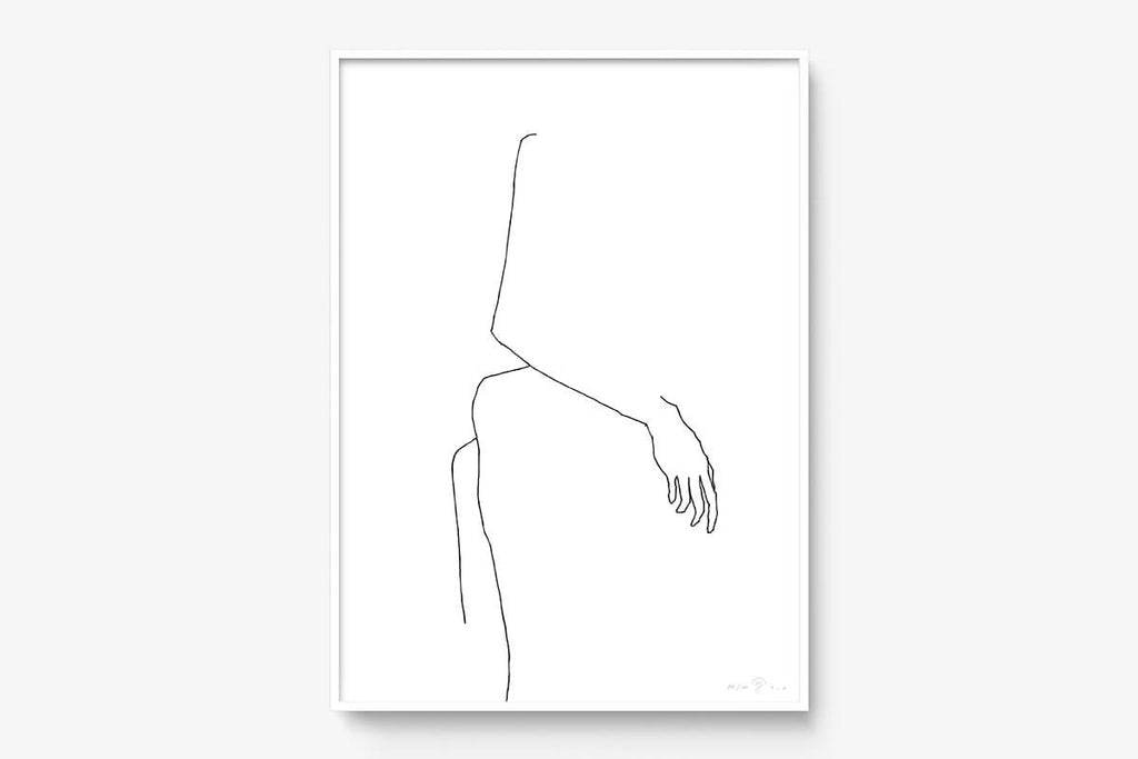 FredericForest_Grammatical_Print_MinimalDrawingArt_50x70cm_WomanWaiting4_Framed_White