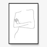 FredericForest_Grammatical_Print_MinimalDrawingArt_50x70cm_WomanWaiting6_Framed_Black