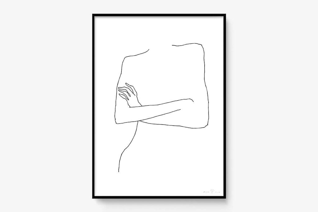FredericForest_Grammatical_Print_MinimalDrawingArt_50x70cm_WomanWaiting6_Framed_Black