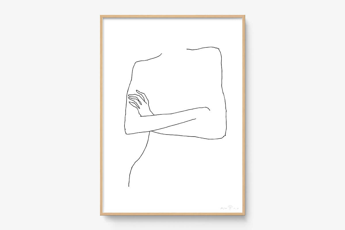 FredericForest_Grammatical_Print_MinimalDrawingArt_50x70cm_WomanWaiting6_Framed_Natural