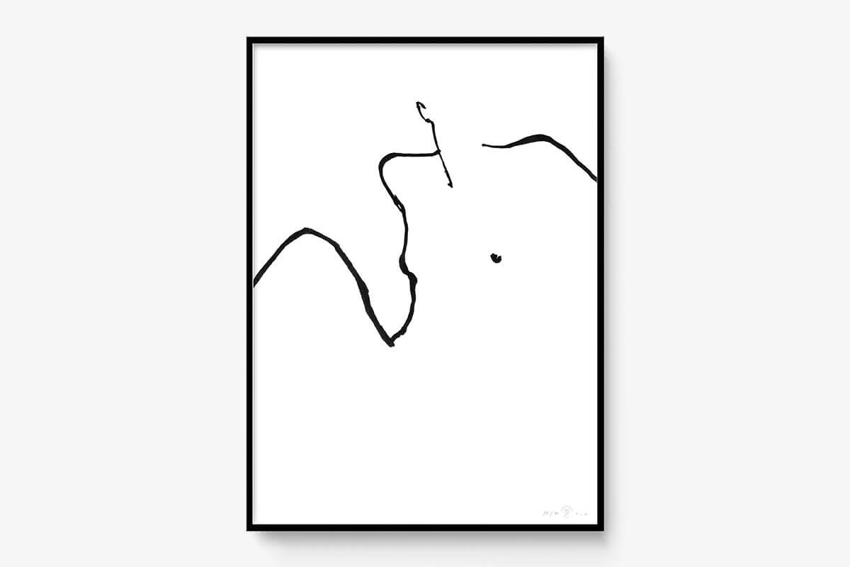 FredericForest_Grammatical_Print_MinimalDrawingArt_50x70cm_WomanWakingUp1_Framed_Black