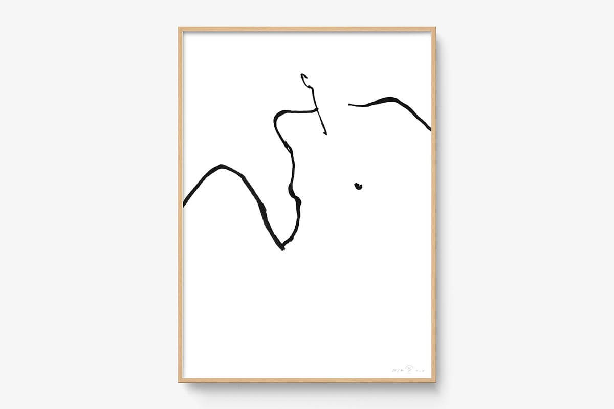 FredericForest_Grammatical_Print_MinimalDrawingArt_50x70cm_WomanWakingUp1_Framed_Natural