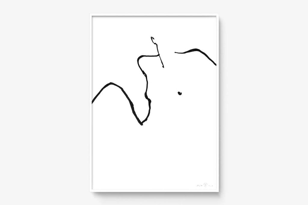 FredericForest_Grammatical_Print_MinimalDrawingArt_50x70cm_WomanWakingUp1_Framed_White