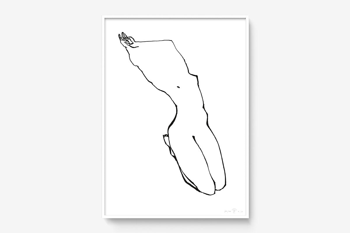 FredericForest_Grammatical_Print_MinimalDrawing_50x70cm_WomanWakingUp4_FramedWhite